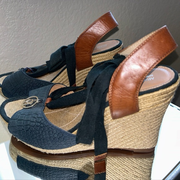 Armani Jeans Shoes - Armani Jeans Navy and Brown Espadrille Wedge Sandals